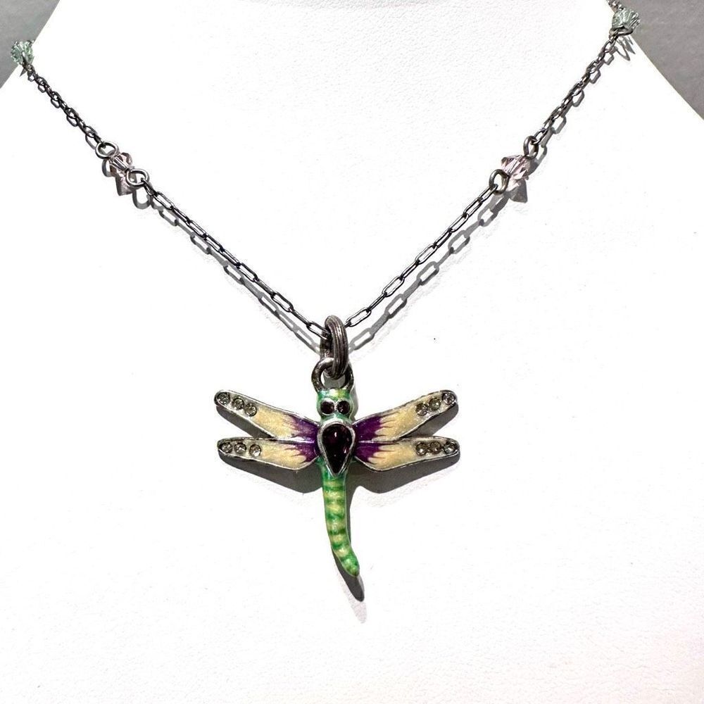 Brighton Enchanted Garden Enamel Dragonfly Pendant Necklace Silver-Multi